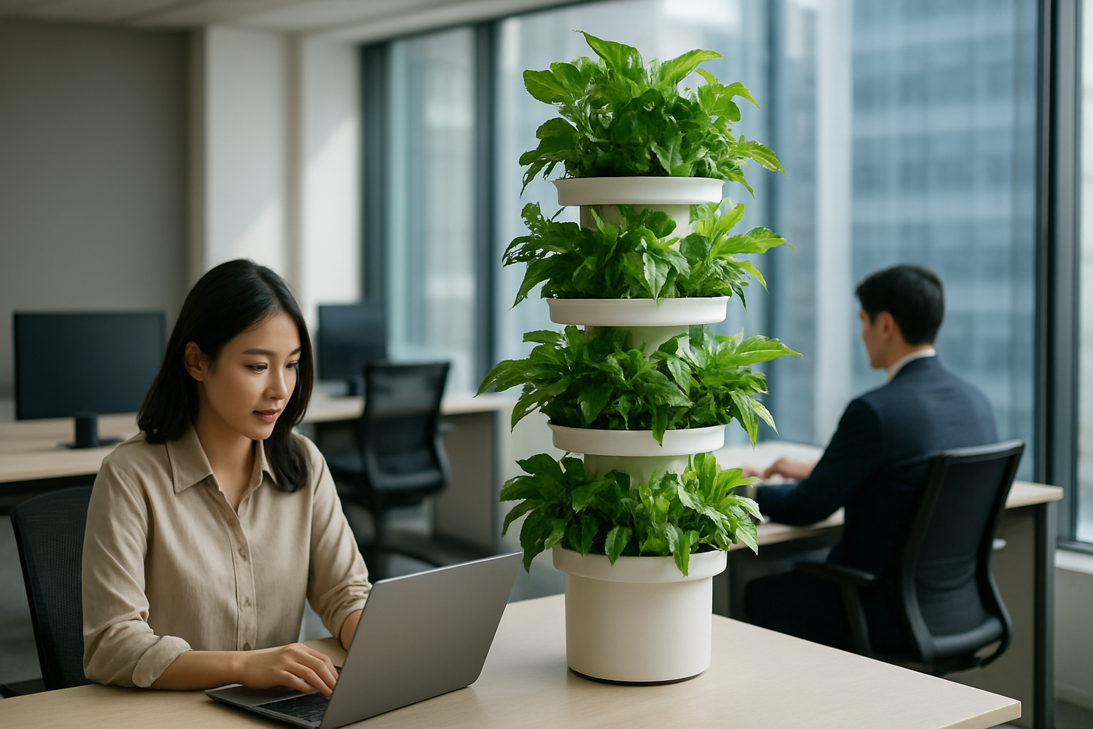 シンガポールでは「植物タワーでオフィスの空気をきれいにする」が注目されているらしい。